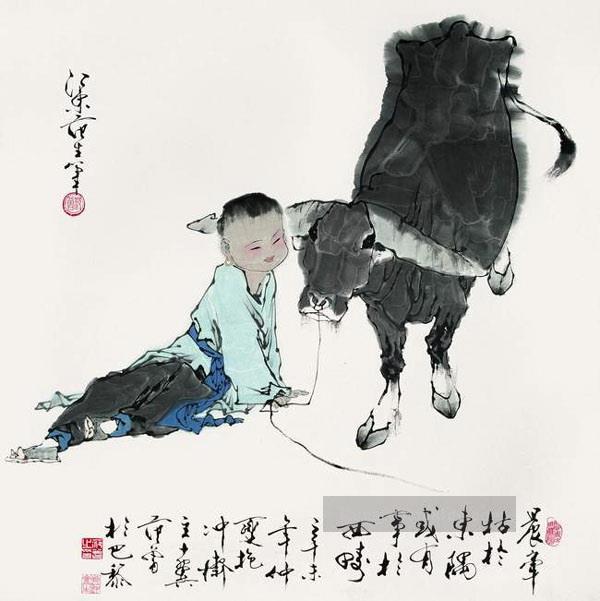 Fangzeng Junge und Kuh Kunst Chinesische Ölgemälde